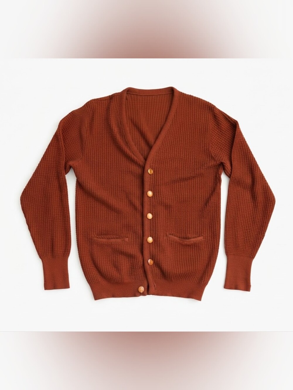 Burnt Orange Vintage Cardigan. PTP 19". XS Small Medium - Picture 3 of 7